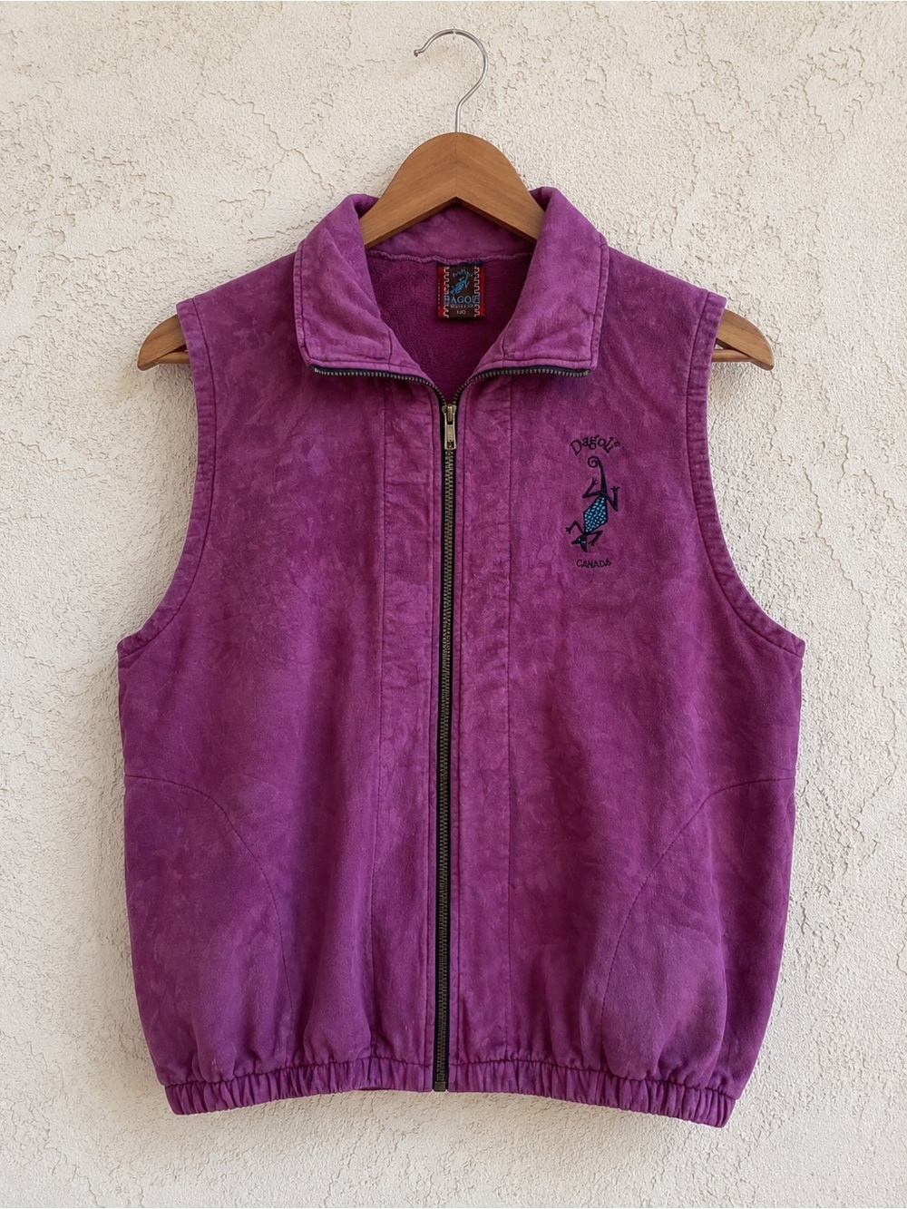 🇨🇦 Vintage 100% Cotton Acid Wash Tie Dye Zip Dagoli Vest Purple Size L 90s Y2K